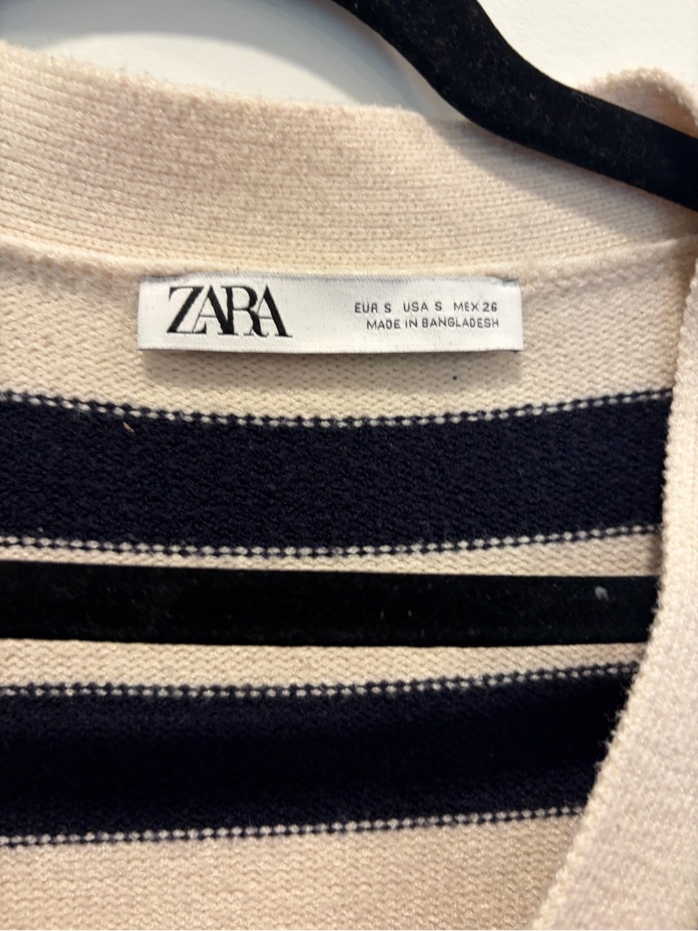 ZARA Cream and Navy Striped Crewneck Sweater